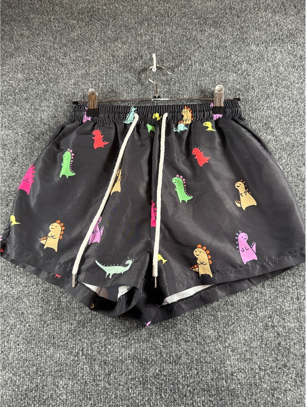 SHEIN Women's Black Elastic Waist Shorts with Colorful Dinosaur Print, Size S -4